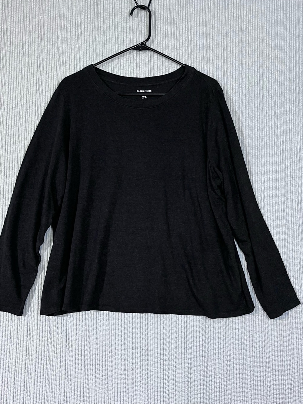 Eileen Fisher 100% Organic Linen Black Top Long Sleeve Crew Neck Womens XL